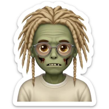 Zombie boy with dread locks that go to his cheeks and they are covering his eyes kind of with glasses and plain white sweater sticker