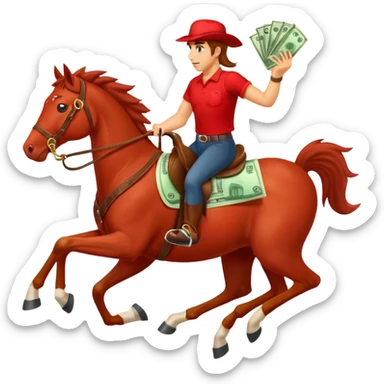 red horse agressive running money on on the saddle transparent background sticker