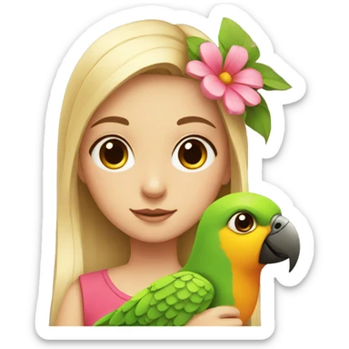 girl with a parrot with a flower sticker