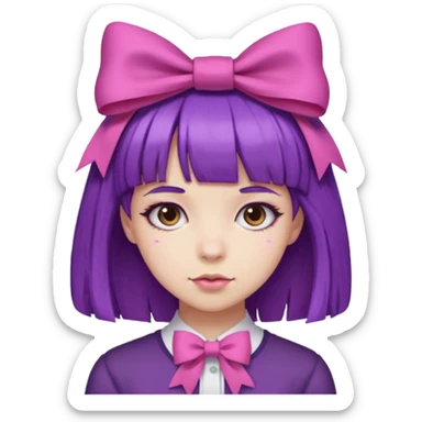 girl with bangs and purple hair and pink hairbow on the side of head sticker
