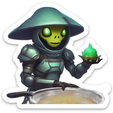 let him cook alien emoji scifi roguelike rpg style inspired by slay the spire digital art sticker