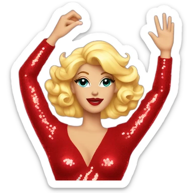 drag race, drag queen, red sequin dress, holding right arm in the air sticker