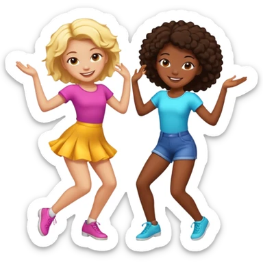 Best friends dancing: one black girl one white girl sticker