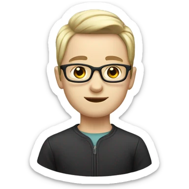 A boy with white skin and straight hair wearing glasses sticker