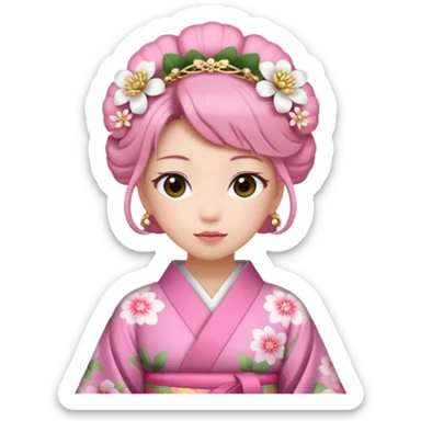 Japanese Princess with floral hairpin, pink sticker