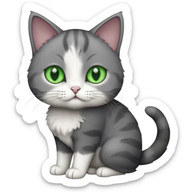 full body small short hair dark grey and white cat with green eyes sticker