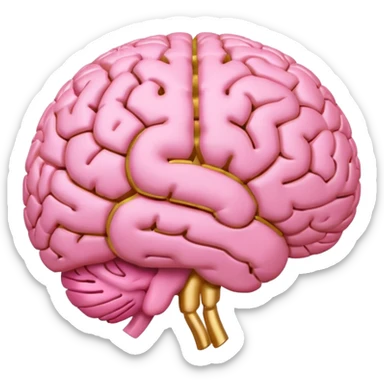 A pink brain with elegant golden details and accents,  In the center of the brain, there's a clean, empty space or hollow area, as if a part is carved out.  sticker