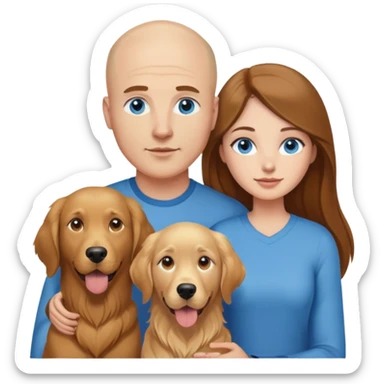 Young blue eyes Bald man and young long brown hair woman with golden retriever  sticker