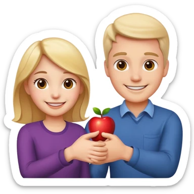 a smiling man and a smiling girl shaking hands, apple emoji style sticker
