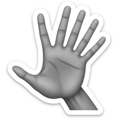 front angle view of a grey colored arm and 5 fingered hand reaching out sticker