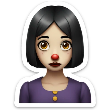 Sad clown girl with straight black chin length straight hair with a overly-emotive exaggerated sad look on her face  sticker