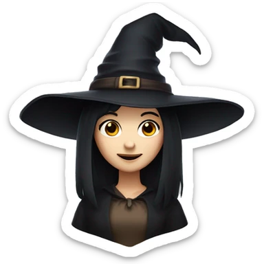 witch with short black hair, a witch hat, fair skin and brown eyes sticker