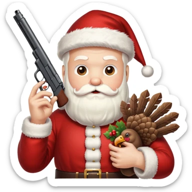 Santa holding a gun shooting a turkey sticker