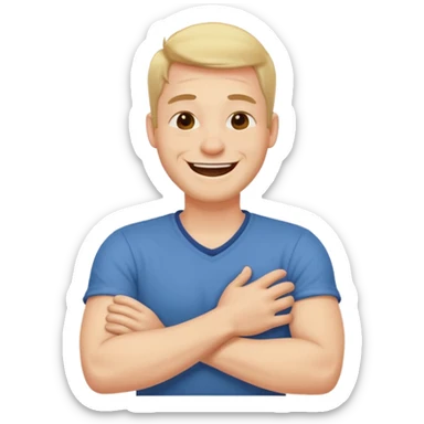 Arms cross holding neck laughing guy sticker