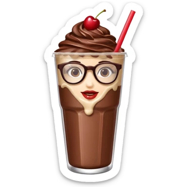 chocolate milkshake in a take-out cup with glassess and long lashes sticker