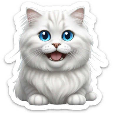 White and grey long haired Scottish fold with blue eyes laughing sticker