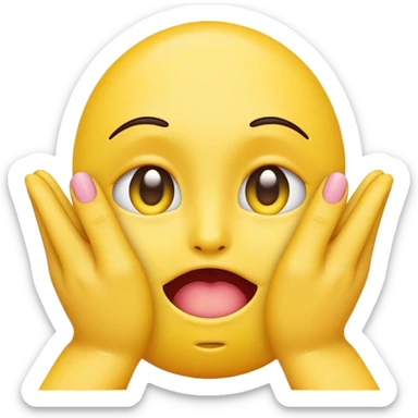 A yellow emoji with eyes that’s blushing with hands covering its face sticker