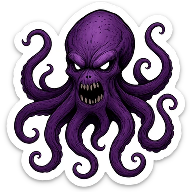 Remove the nose, make the octopus look scary, keep the purple color, with no background. Maintain the original style and details of the octopus while making it look scary and purple. sticker