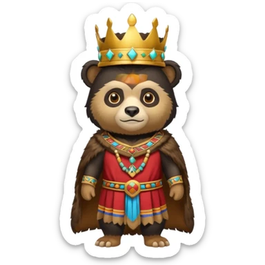 Spectacled bear in Cusco Inca attire with the Manco Capac costume, which includes a crown and Inca-style clothing sticker