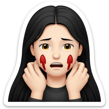 person choking themselves with black long hair  sticker