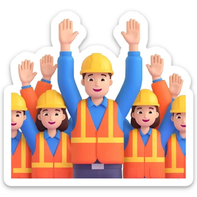 a worker being enthusiastically cheered on by a group of people sticker