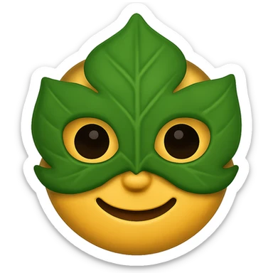 face with green leaf mask emoji, digital illustration sticker