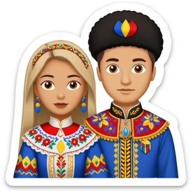An woman dressed in a national Romanian costume and a men right next to her dressed in a Romanian national costume sticker