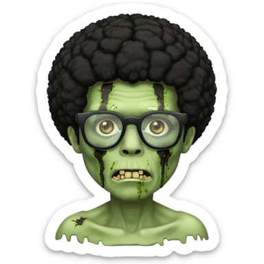 A green zombie with a black Afro and glasses sticker