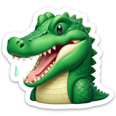Cinematic Cute Yawning Crocodile Portrait Emoji, Head tilted slightly with a dramatic, wide-open yawn, showcasing a soft, textured emerald-green hide with slightly drooping jaws and half-closed eyes in drowsy contentment, Simplified yet irresistibly adorable features, highly detailed, glowing with a soft, cozy glow, high shine, relaxed yet expressive, stylized with a touch of reptilian whimsy, bright and endearing, soft glowing outline, capturing the essence of a sleepy yet affectionate crocodile, so drowsy it feels like it could stretch out of the screen and curl up for a nap! sticker