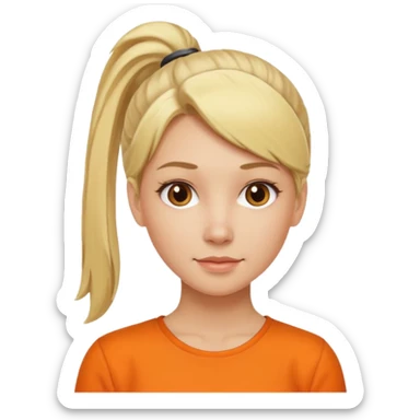 blond woman with pony tail and orange blouse sticker