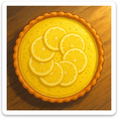 lemon tart viewed from above, realistic, detailed, Ghibli style sticker