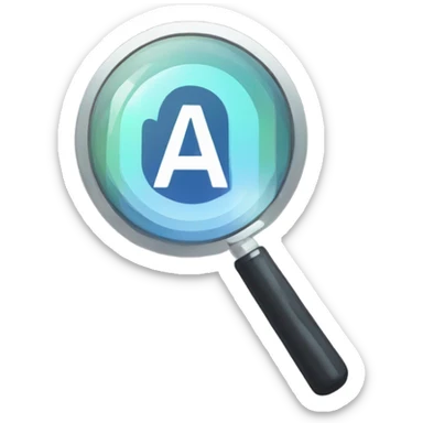 logo in a pixel art style featuring a magnifying glass as the central element. Inside the circular lens of the magnifying glass, place a pixelated letter 'A' sticker