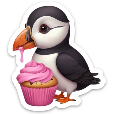 pink puffin that is pink, eating a muffin that is pink sticker
