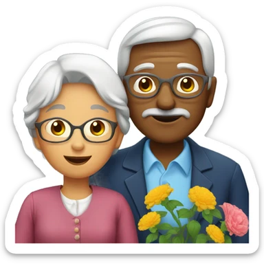 grandmother and grandfather with flower plants sticker