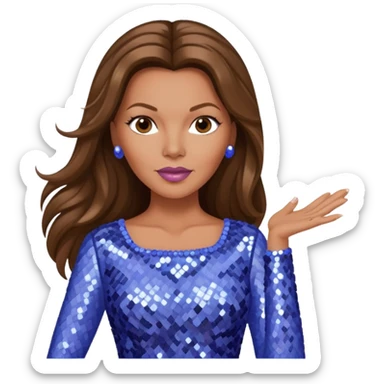 Vanessa Williams with long brown hair, periwinkle sequin outfit sticker