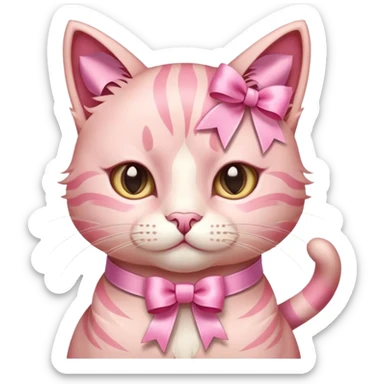 A cute pink cat wearing lots of ribbons sticker