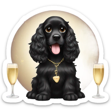 Black cocker spaniel drinking shampaigne sticker