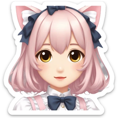 Gorgeous anime style catgirl with blushing face with maid outfit bow tie idol model kawaiicore pearly petite simplistic aesthetic trending style sticker
