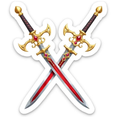 Two golden fiery royal crossed swords sticker