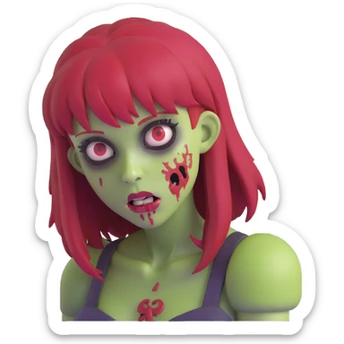 zombie girl with red hair and bangs sticker