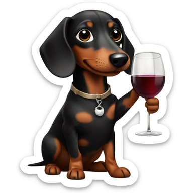 Black with brown spots Dachshund holding a glass of wine  sticker