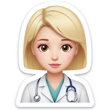 blonde girl with short hair, white skin, pink blush, she will be a veterinarian and brown eyes sticker