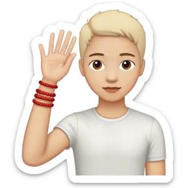 One hand with red bracelet thread  sticker