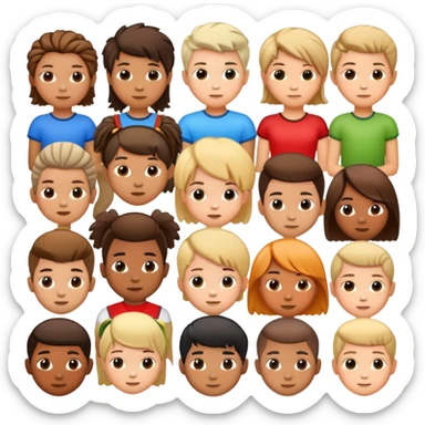 group of children's heads with various hairstyles, fun and diverse sticker