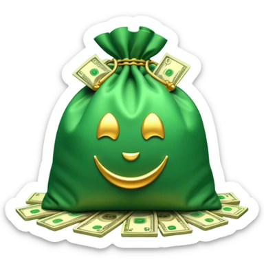

3D emoji style, big bag of money, flying dollar bills, rich casino vibe, smooth lighting, high detail, clean edges, transparent background



 sticker