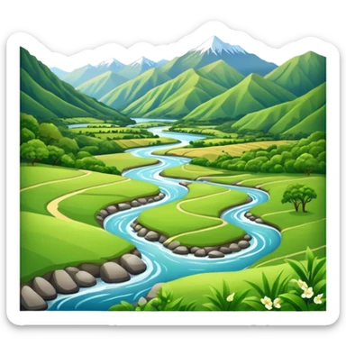 new zealand summer valley with a river sticker