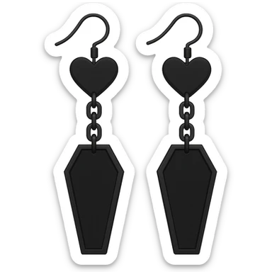 goth earrings, black coffin with chain, punk gothic style, bold sticker