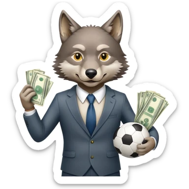 Wolf in business suit holding football and money, Wall Street wolf sticker