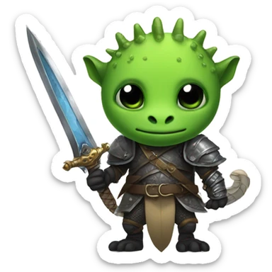 a gecko as a deathknight with an two handed sword sticker