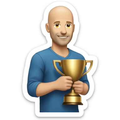 Bald Caucasian man with trophy  sticker